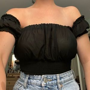 Black off the shoulder mesh top
